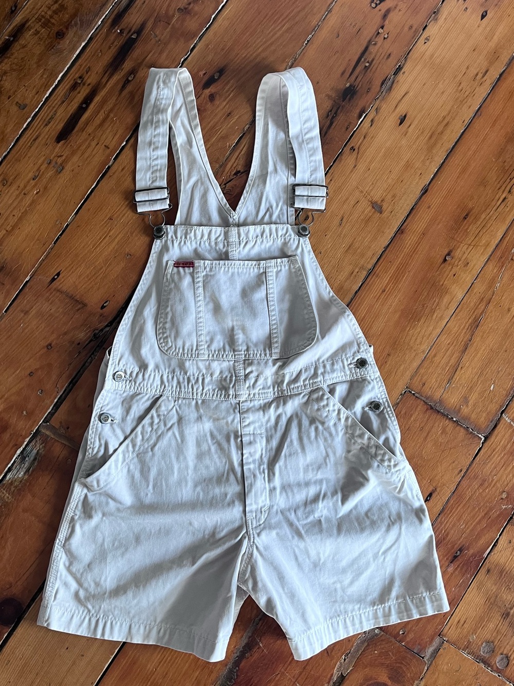 Vintage Ikeda Cotton Short Overalls Beige Workwear Dungarees Size S